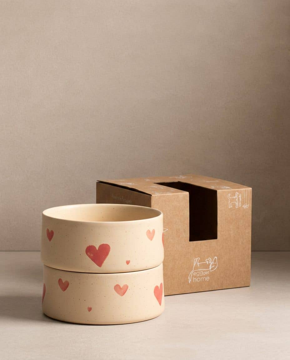 Dog Bowl Set Cozy Hearts